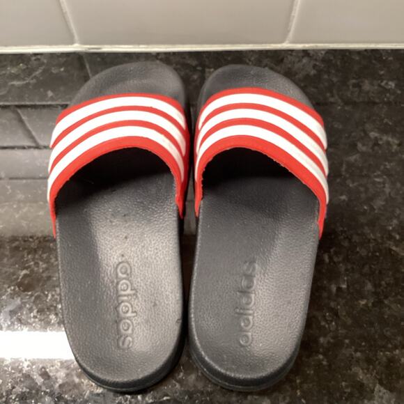 Adidas Kids' Adilette Shower Slip on Slides Casual Summer Red White Size 12 - Picture 7 of 10